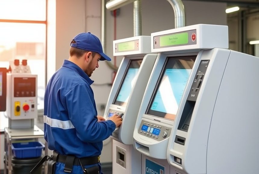 セルフサービス端末の保守作業を行う技術者